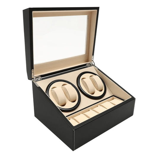 4 Watch Winder Case with 6 Watch Storage Below