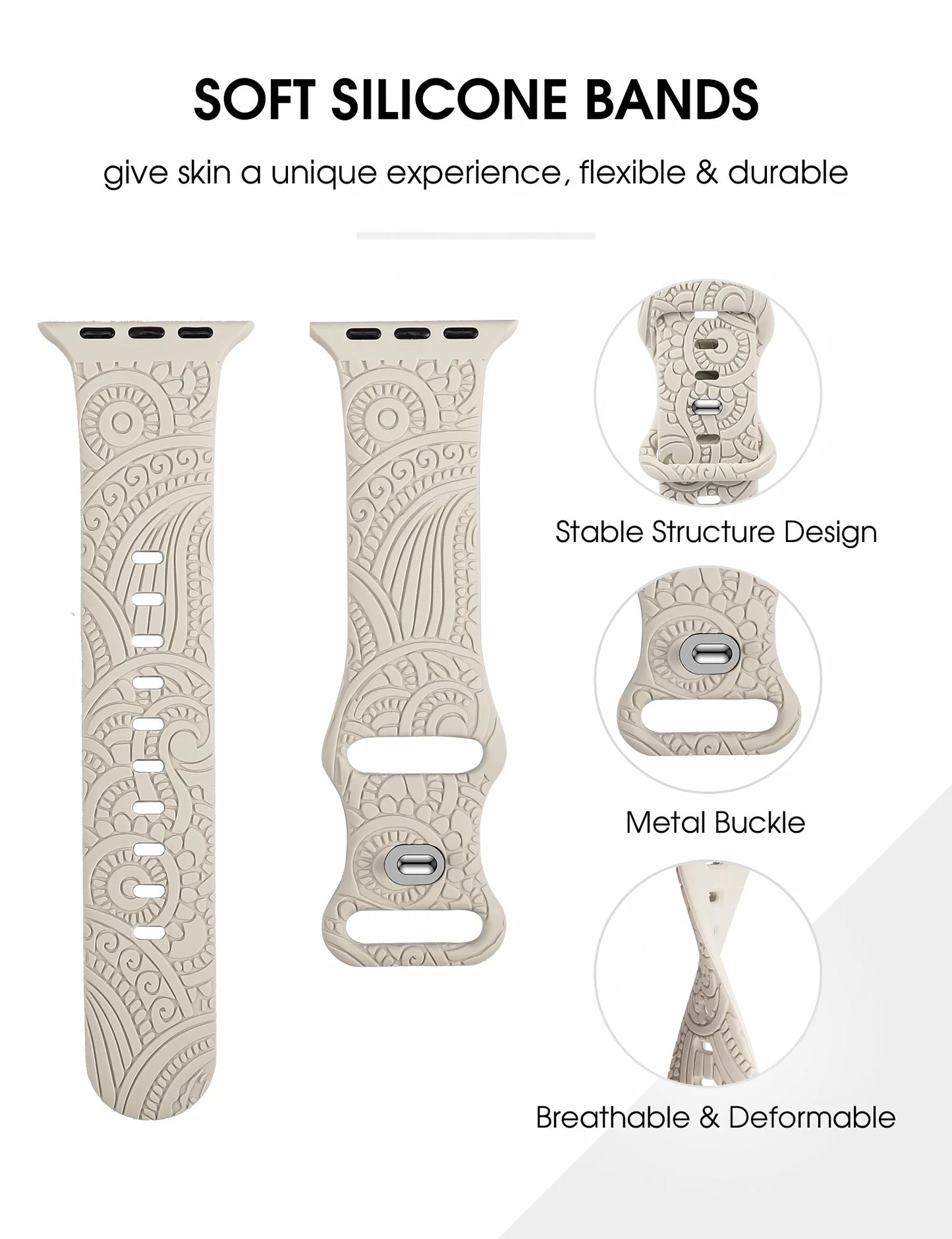 Floral Engraved Apple Watch Bands