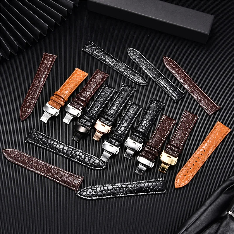 Crocodile Pattern Leather Watch Straps