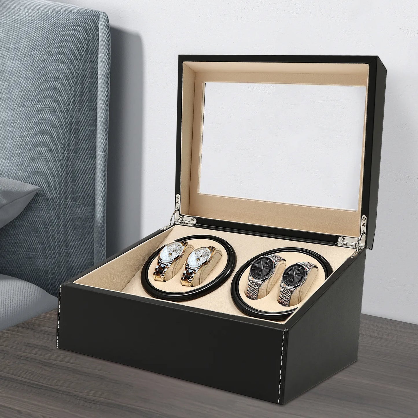 4 Watch Winder Case with 6 Watch Storage Below